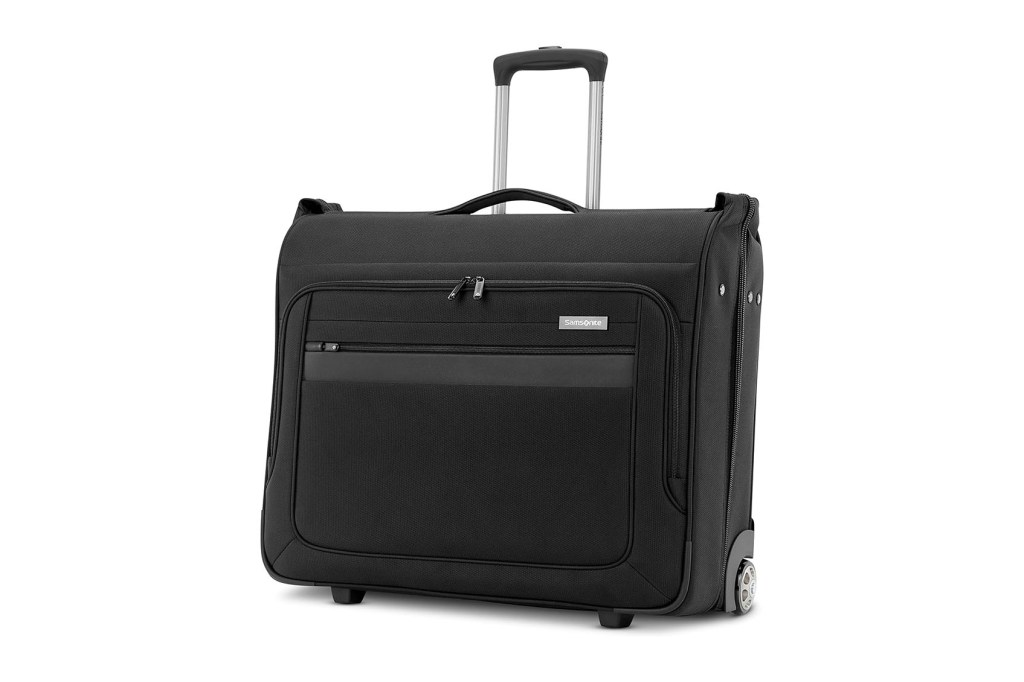 A black Samsonite suitcase with a handle