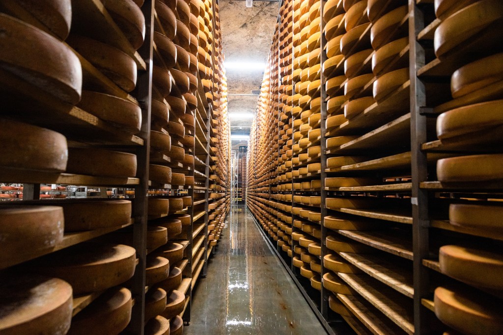 Surplus cheese is stored in caves beneath the Missouri.